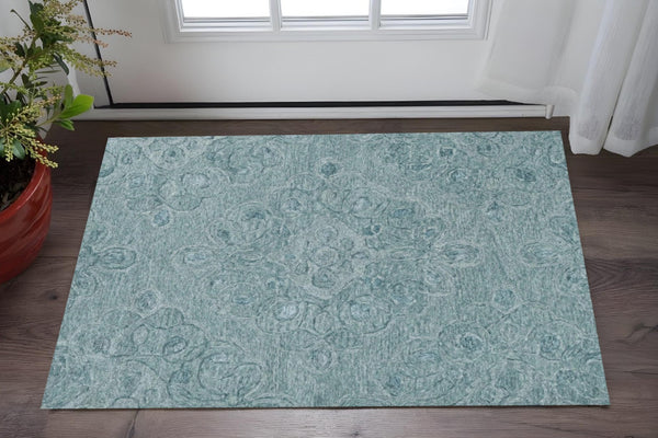 HomeRoots 3' Blue and White Abstract Hand-Tufted Area Rug - Modern Artistry for Cozy Living Spaces and Entryways 3' X 5' 375359