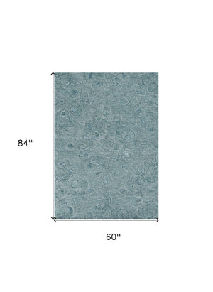 HomeRoots 3' Blue and White Abstract Hand-Tufted Area Rug - Modern Artistry for Cozy Living Spaces and Entryways 5' X 7' 375360