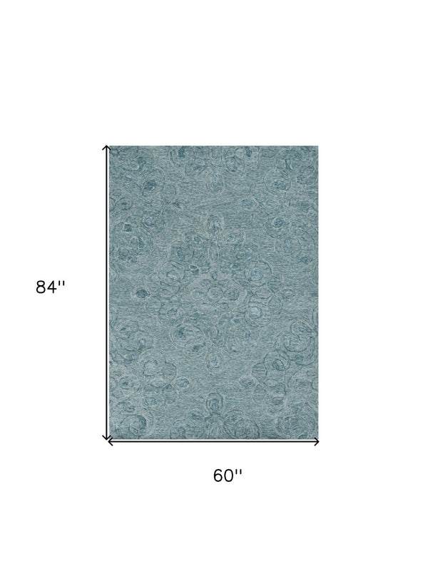 HomeRoots 3' Blue and White Abstract Hand-Tufted Area Rug - Modern Artistry for Cozy Living Spaces and Entryways 5' X 7' 375360