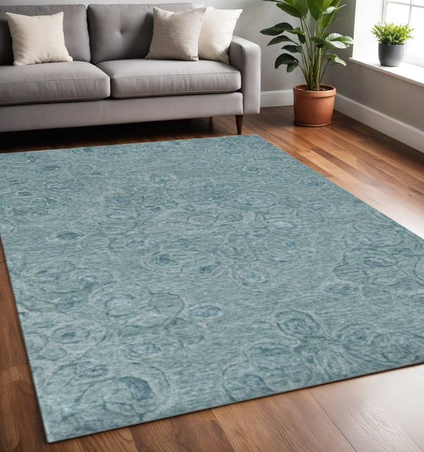 HomeRoots 3' Blue and White Abstract Hand-Tufted Area Rug - Modern Artistry for Cozy Living Spaces and Entryways 5' X 7' 375360