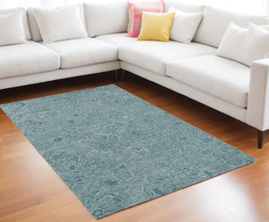 HomeRoots 9' Seafoam Blue Hand-Tufted Floral Area Rug - Luxurious Wool with Viscose Highlights for Elegance 9' X 12' 375362
