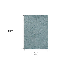 HomeRoots 9' Seafoam Blue Hand-Tufted Floral Area Rug - Luxurious Wool with Viscose Highlights for Elegance 9' X 12' 375362