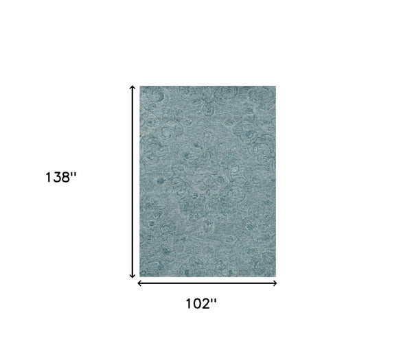 HomeRoots 9' Seafoam Blue Hand-Tufted Floral Area Rug - Luxurious Wool with Viscose Highlights for Elegance 9' X 12' 375362