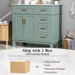 English Elm 36" Green Modern Bathroom Vanity with Ceramic Sink, 4 Soft-Close Drawers & Doors, Solid Wood Build N729P253935F