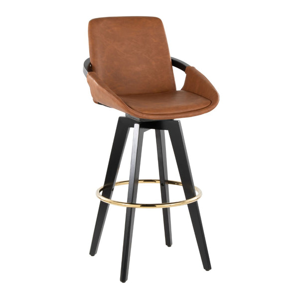 English Elm Fixed-height Swivel Barstools Upholstered Grey Fabric Black Wood Legs Kitchen Set of 2 Camel B202S01894