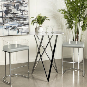 English Elm Halverson Sleek White Faux Marble Round Bar Table with Chrome Accents — Durable Stylish 35.25" Top B062P344885