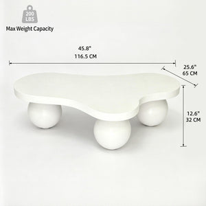 English Elm 46 Inch Cloud Shaped Coffee Table with Ash Veneer Top and Sculptural Sphere Legs White W3935S00007