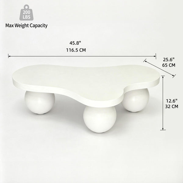 English Elm 46 Inch Cloud Shaped Coffee Table with Ash Veneer Top and Sculptural Sphere Legs White W3935S00007