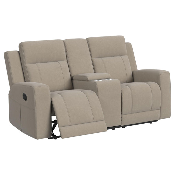 English Elm Slater Manual Reclining Loveseat with Center Console and Suede Leatherette Upholstery Taupe B062P440395