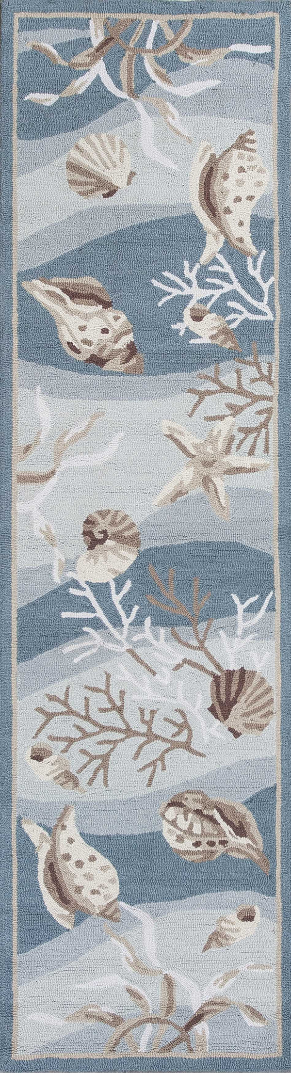 Homeroots 8' Seafoam Green Hand Hooked Sea Shells Indoor Runner Rug  Polyester 375432