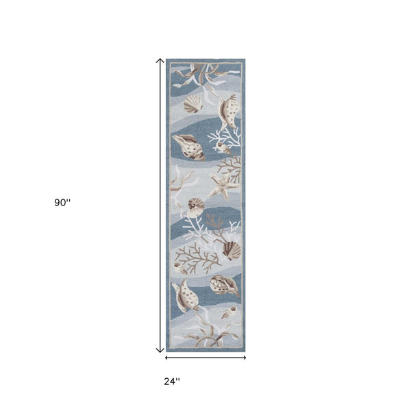 HomeRoots 8' Coastal Elegance Hand-Tufted Runner Rug with Seashell and Coral Design for High-Traffic Spaces 8' Runner 375432