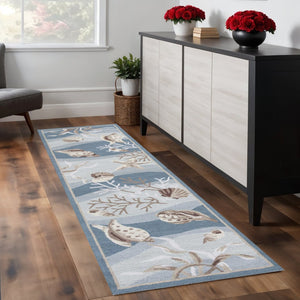 HomeRoots 8' Coastal Elegance Hand-Tufted Runner Rug with Seashell and Coral Design for High-Traffic Spaces 8' Runner 375432