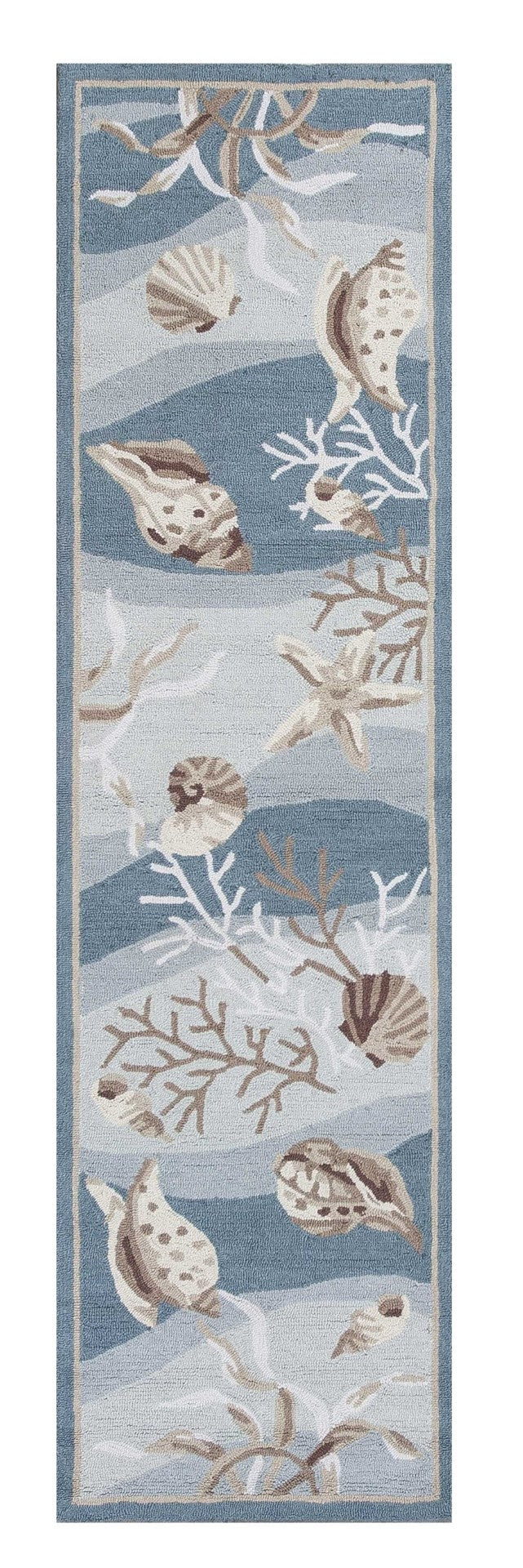 HomeRoots 8' Coastal Elegance Hand-Tufted Runner Rug with Seashell and Coral Design for High-Traffic Spaces 8' Runner 375432