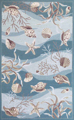 Homeroots 3' X 5' Seafoam Corals And Shells Area Rug  Polyester 375433