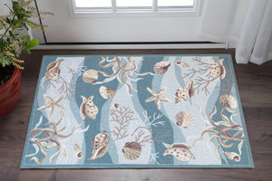 HomeRoots 8' Coastal Elegance Hand-Tufted Runner Rug with Seashell and Coral Design for High-Traffic Spaces 3' X 5' 375433