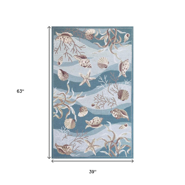 HomeRoots 8' Coastal Elegance Hand-Tufted Runner Rug with Seashell and Coral Design for High-Traffic Spaces 3' X 5' 375433