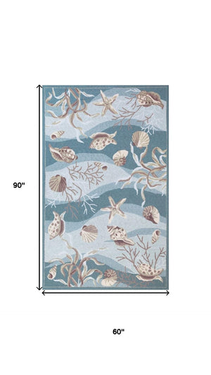 HomeRoots 8' Coastal Elegance Hand-Tufted Runner Rug with Seashell and Coral Design for High-Traffic Spaces 5' X 8' 375434