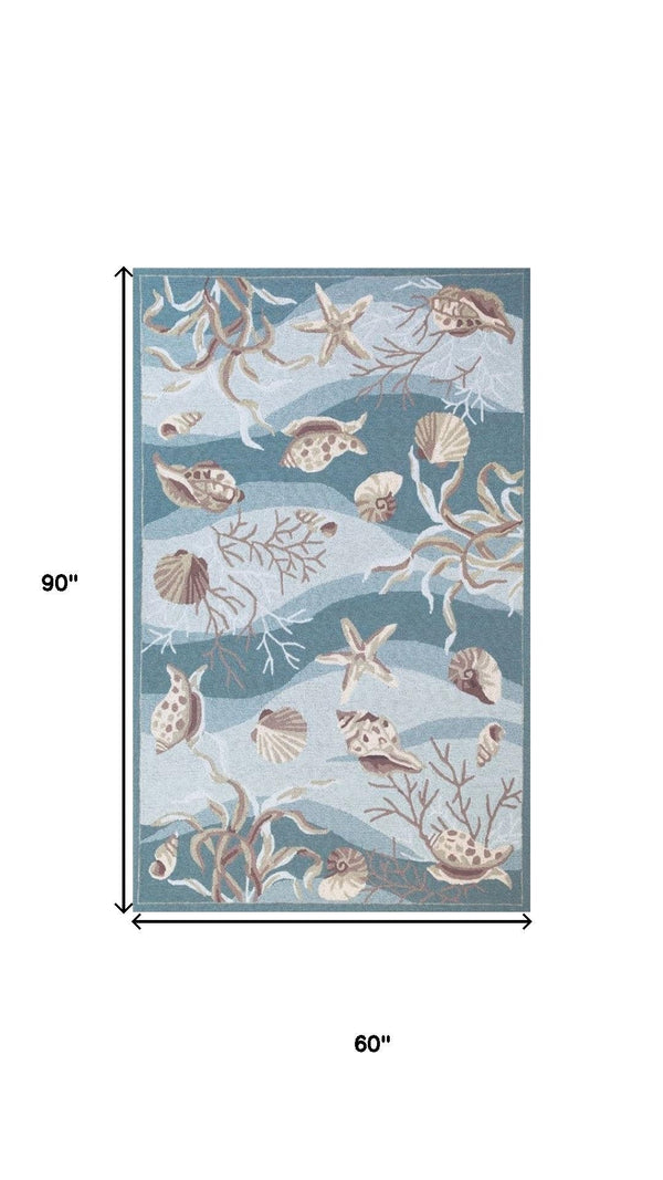 HomeRoots 8' Coastal Elegance Hand-Tufted Runner Rug with Seashell and Coral Design for High-Traffic Spaces 5' X 8' 375434