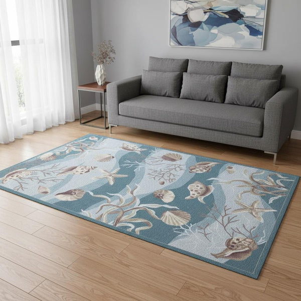 HomeRoots 8' Coastal Elegance Hand-Tufted Runner Rug with Seashell and Coral Design for High-Traffic Spaces 5' X 8' 375434