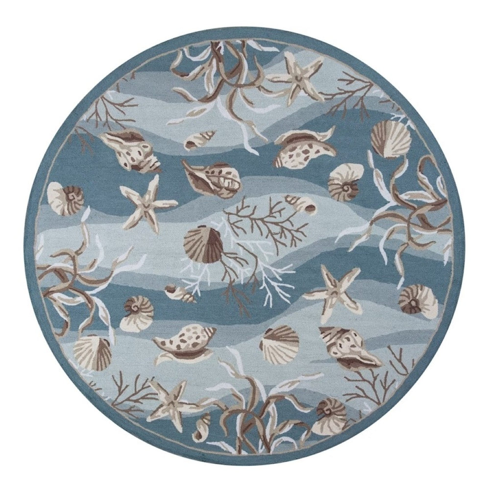 HomeRoots 8' Coastal Seashell and Coral Hand-Tufted Area Rug in Beige, Ivory, and Brown for Elegant Spaces 8' Round 375435