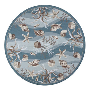 Homeroots 8' Blue And Beige Round Hand Tufted Area Rug  Polyester 375435
