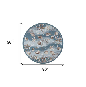 Homeroots 8' Blue And Beige Round Hand Tufted Area Rug  Polyester 375435