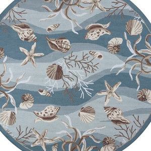 Homeroots 8' Blue And Beige Round Hand Tufted Area Rug  Polyester 375435