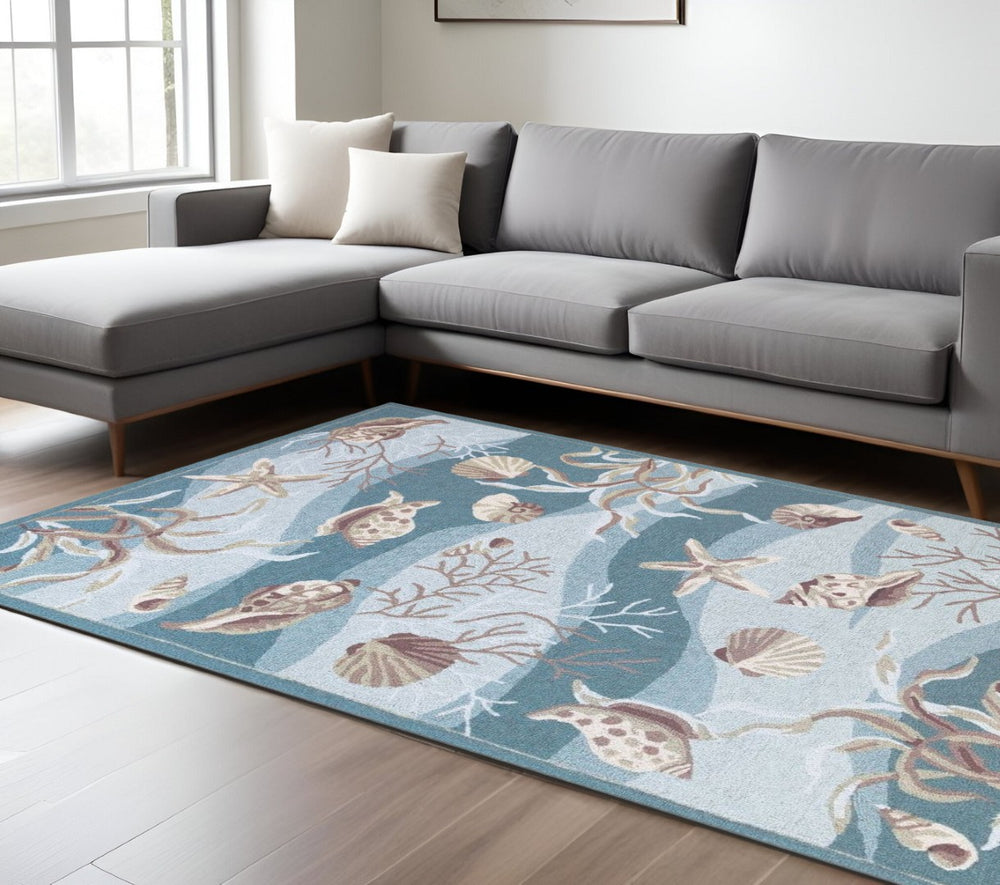 HomeRoots 8' Hand-Tufted Area Rug in Beige, Ivory & Brown with Seashell and Coral Motifs for Coastal Elegance 8' X 10' 375436