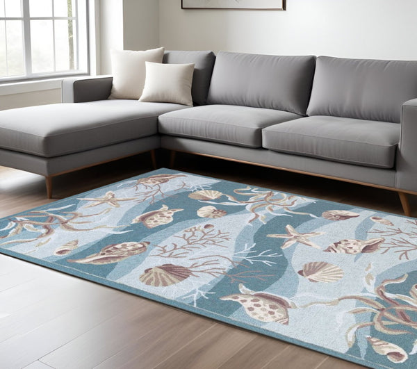 HomeRoots 8' Hand-Tufted Area Rug in Beige, Ivory & Brown with Seashell and Coral Motifs for Coastal Elegance 8' X 10' 375436