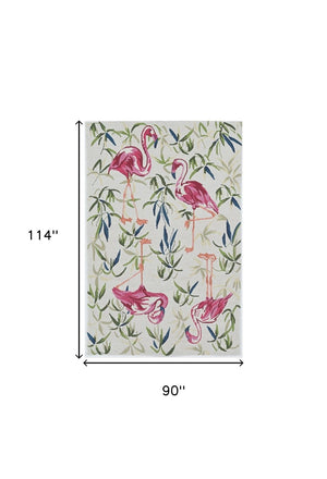 HomeRoots 8' Hand Hooked Ivory and Pink Flamingo Area Rug – Stylish, Durable Design for Any Room Decor 8' X 10' 375443