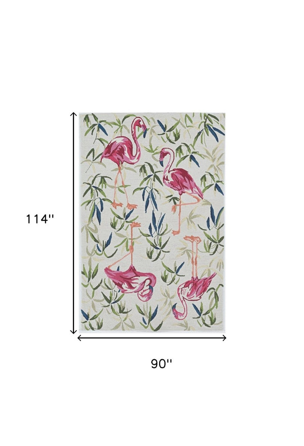 HomeRoots 8' Hand Hooked Ivory and Pink Flamingo Area Rug – Stylish, Durable Design for Any Room Decor 8' X 10' 375443