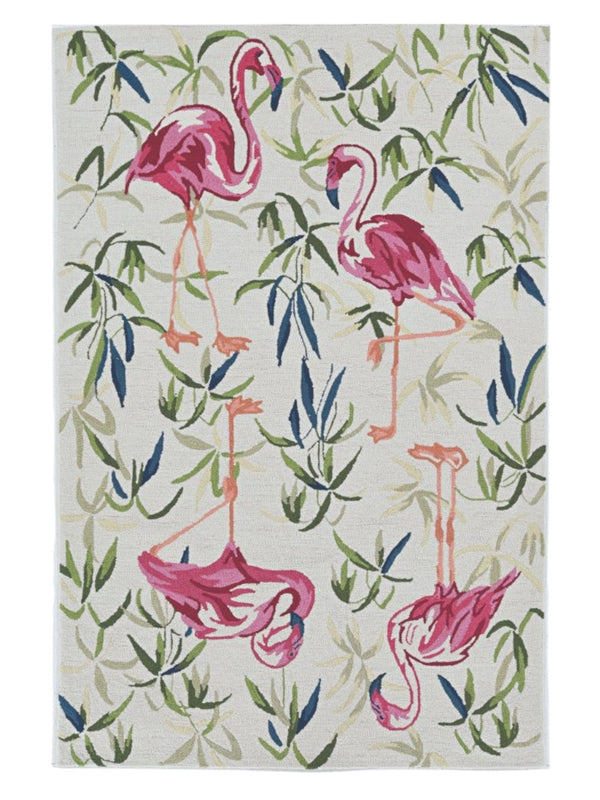 HomeRoots 8' Hand Hooked Ivory and Pink Flamingo Area Rug – Stylish, Durable Design for Any Room Decor 8' X 10' 375443