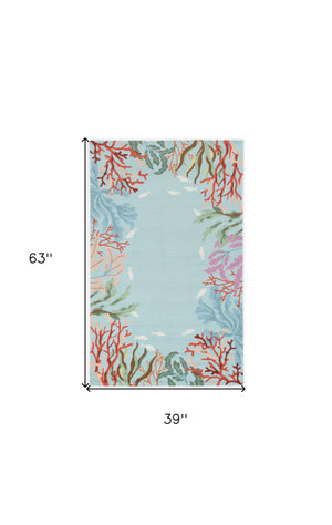 Homeroots 3' X 5' Blue Coral Reef Area Rug  Polyester 375447