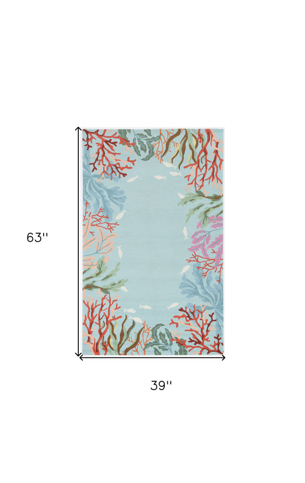 Homeroots 3' X 5' Blue Coral Reef Area Rug  Polyester 375447