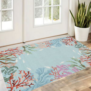 Homeroots 3' X 5' Blue Coral Reef Area Rug  Polyester 375447