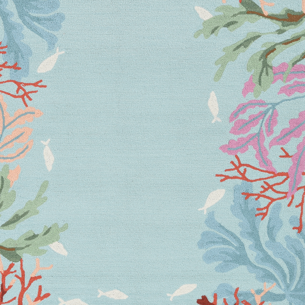 Homeroots 5' X 8' Blue Fish And Coral Hand Hooked Area Rug  Polyester 375448