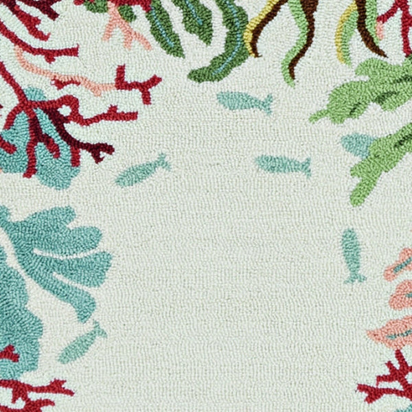 HomeRoots 7' Hand-Hooked Coastal Fish and Coral Runner Rug in Vibrant Blue, Red, and Green - Artisan Crafted Charm 7' Runner 375453