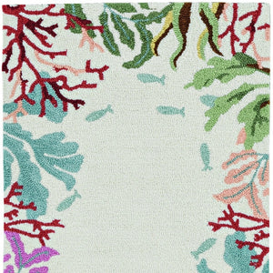 HomeRoots 7' Hand-Hooked Coastal Fish and Coral Runner Rug in Vibrant Blue, Red, and Green - Artisan Crafted Charm 7' Runner 375453