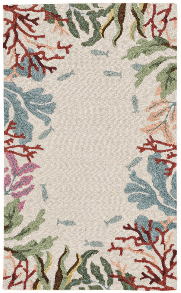 HomeRoots 7' Hand-Hooked Coastal Fish and Coral Runner Rug in Vibrant Blue, Red, and Green - Artisan Crafted Charm 7' Runner 375453