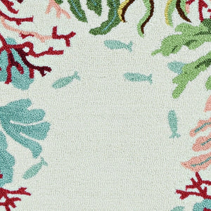 HomeRoots 7' Hand-Hooked Coastal Fish and Coral Runner Rug in Vibrant Blue, Red, and Green - Artisan Crafted Charm 3' X 5' 375454
