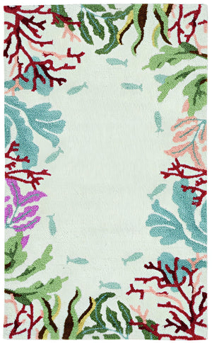HomeRoots 7' Hand-Hooked Coastal Fish and Coral Runner Rug in Vibrant Blue, Red, and Green - Artisan Crafted Charm 3' X 5' 375454