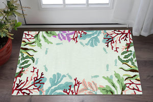 HomeRoots 7' Hand-Hooked Coastal Fish and Coral Runner Rug in Vibrant Blue, Red, and Green - Artisan Crafted Charm 3' X 5' 375454