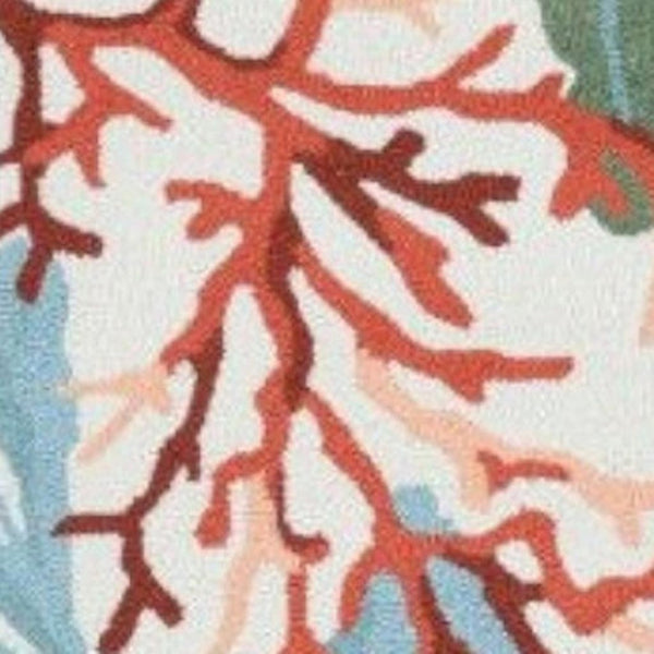 HomeRoots 5' Hand-Tufted Area Rug with Coastal Fish and Coral Design in Ivory, Red, and Pink for Your Home 5' X 7' 375455
