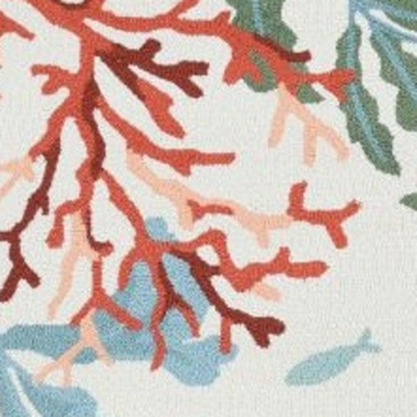 HomeRoots 5' Hand-Tufted Area Rug with Coastal Fish and Coral Design in Ivory, Red, and Pink for Your Home 5' X 7' 375455