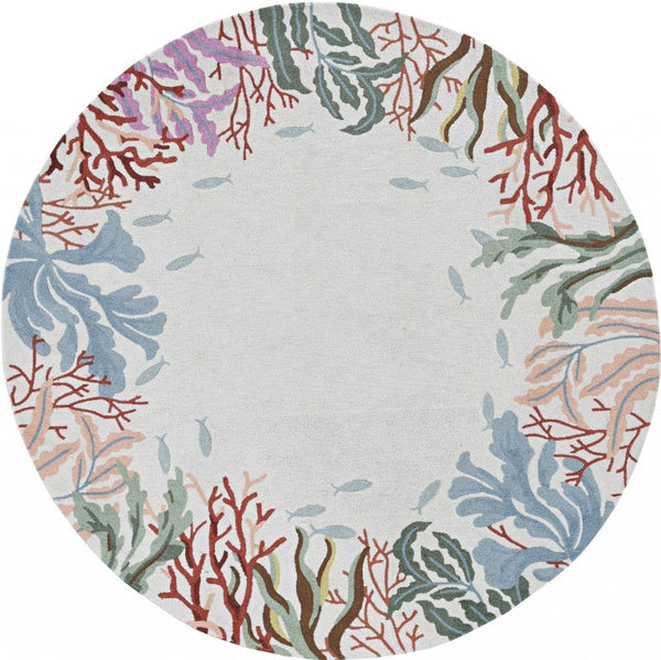 HomeRoots 8' Hand-Hooked Coastal Fish and Coral Rug – Vibrant, Durable, Unique Artisan Design for Any Space 8' Round 375456