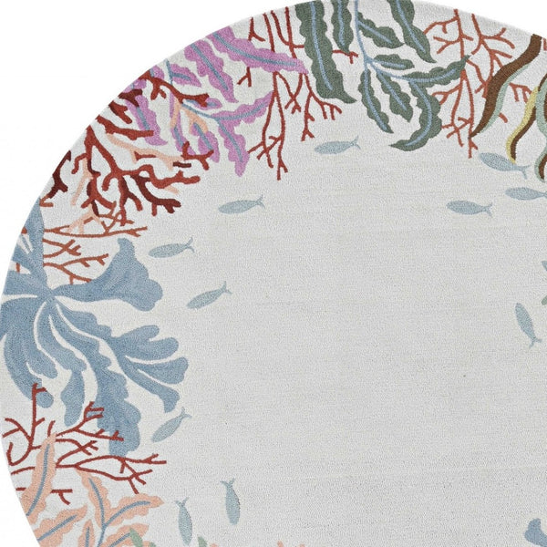 HomeRoots 8' Hand-Hooked Coastal Fish and Coral Rug – Vibrant, Durable, Unique Artisan Design for Any Space 8' Round 375456
