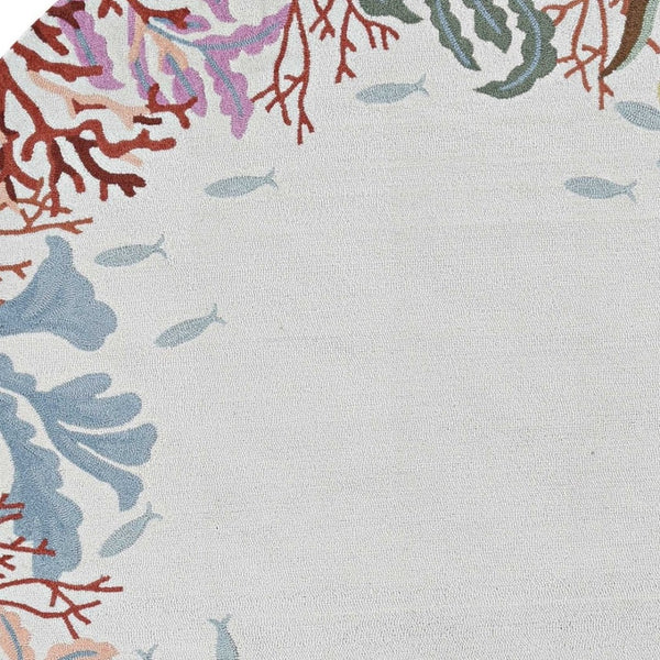 HomeRoots 8' Hand-Hooked Coastal Fish and Coral Rug – Vibrant, Durable, Unique Artisan Design for Any Space 8' Round 375456