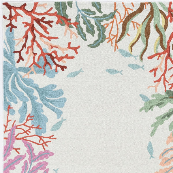 HomeRoots 8' Hand Hooked Area Rug with Artistic Coral and Fish Motif - Durable, Stain-Resistant Design for Homes 8' X 10' 375457