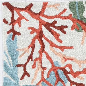 HomeRoots 8' Hand Hooked Area Rug with Artistic Coral and Fish Motif - Durable, Stain-Resistant Design for Homes 8' X 10' 375457