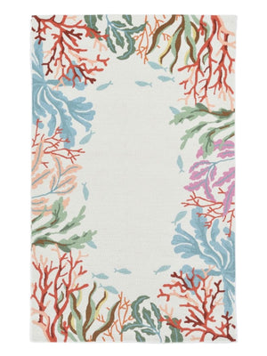HomeRoots 8' Hand Hooked Area Rug with Artistic Coral and Fish Motif - Durable, Stain-Resistant Design for Homes 8' X 10' 375457